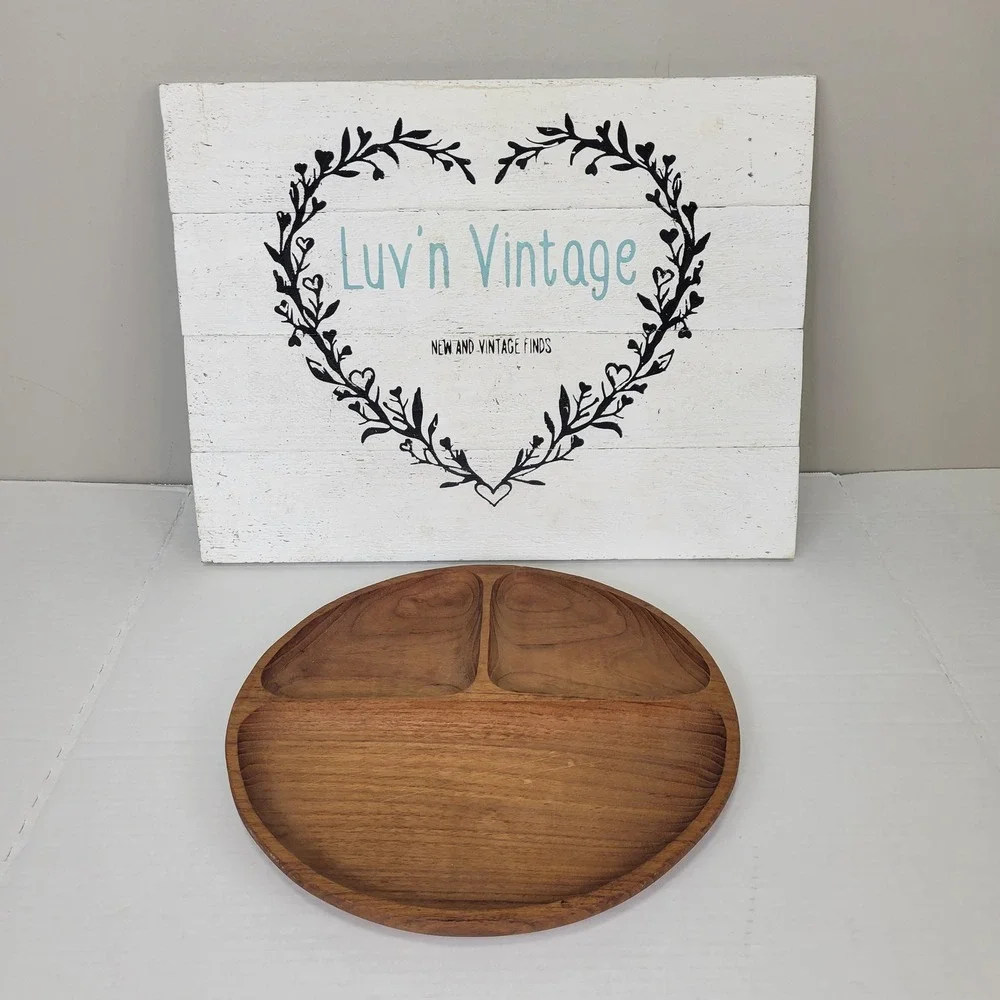 Genuine Teak‎ Wood Divided Serving Tray Plate Thailand Vintage Appetizer Dish